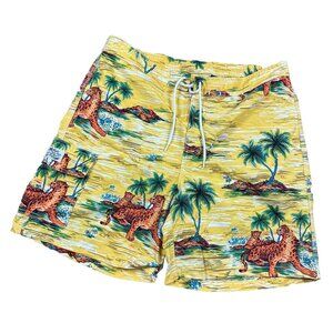 Vintage Polo Ralph Lauren Lined Hawaiian Swim Shorts Mens L Palm Trees Leopard